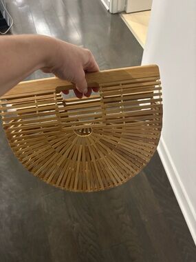 Bamboo Half-Moon Handheld Woven Clutch